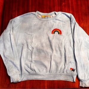 Aviator Nation Teal Blue Crewneck with Rainbow Accent